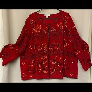 Size 2X Christmas Draper’s and Damon’s Red Sequined Jacket